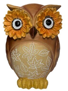Vintage Sunflower-Eyed Owl Resin Figurine Whimsical Charming Quirky Decor 4.5 in